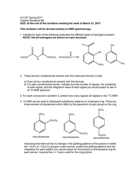 Recitation Worksheet 9 CH 237 Spring 2017 Organic Recitation DUE