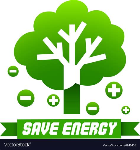 Save Energy Sign With Tree And Symbols Royalty Free Vector