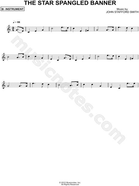 Francis Scott Key The Star Spangled Banner Bb Instrument Sheet