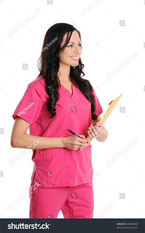 Nurse In Pink Scrubs On White Stock Photo 46604500 Shutterstock