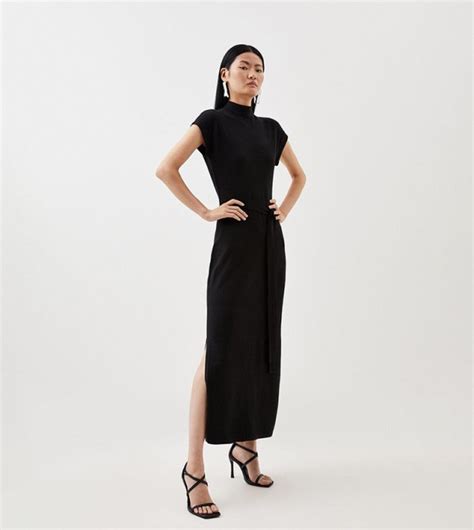 Buy Karen Millen Viscose Blend Belted Knitted Midaxi Dress In Black