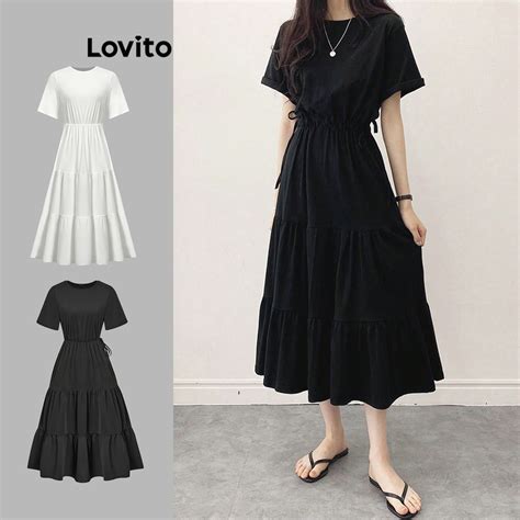 Lovito Casual Vestido Feminino Liso Camadas e Cordão L68ED143