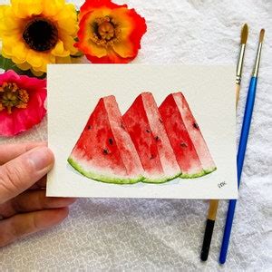 Watermelon Slice Original Watercolor Painting 3.5x5, Free Shipping, Summer Art, Watercolor Art ...