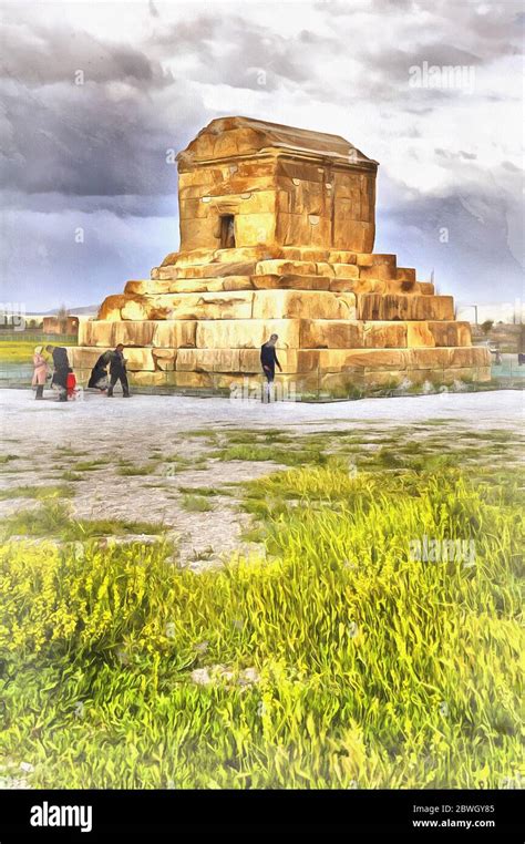 Tomb Of Cyrus The Great Colorful Painting Th Century Bc Pasargadae