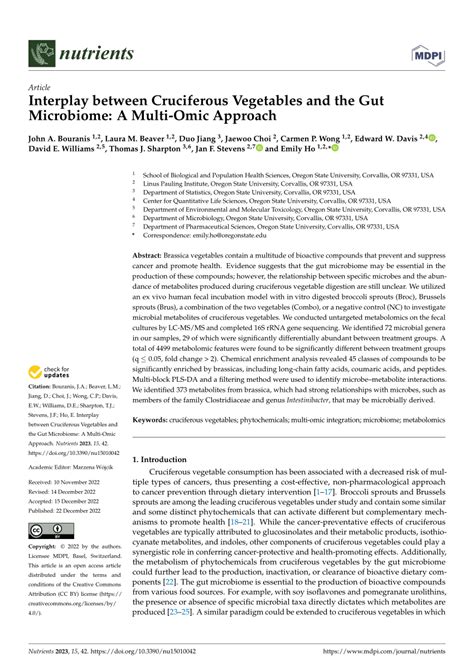 Pdf Interplay Between Cruciferous Vegetables And The Gut Microbiome