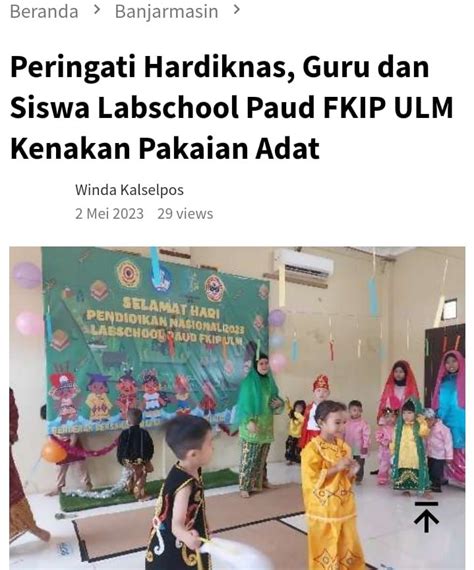 Peringati Hardiknas Guru Dan Siswa Labschool Paud FKIP ULM Kenakan