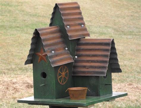 Large Bird House Green Triple Barn Style Bird House Hand Made Etsy