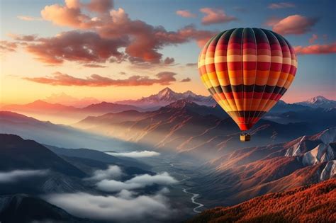 Premium Photo Multicolored Hot Air Balloon Flying Over The Cloudy Sky