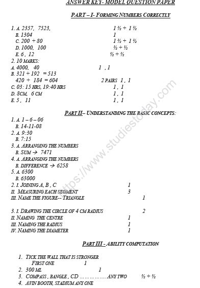 Cbse Class 4 Mathematics Sample Paper Set I