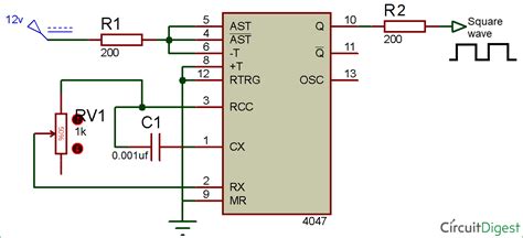 Square Wave Generator Circuit using 4047 IC