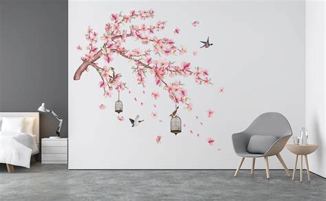 Amazon Pinkeleph Pink Magnolia Flower Wall Stickers Cherry