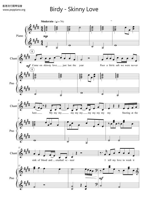 Birdy Skinny Love Sheet Music Pdf Free Score Download ★