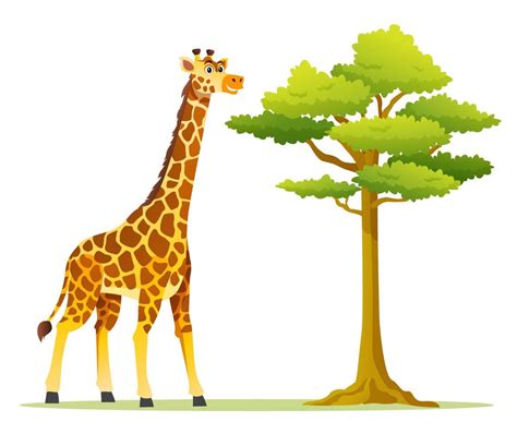 Cartoon Giraffe Eating Tree