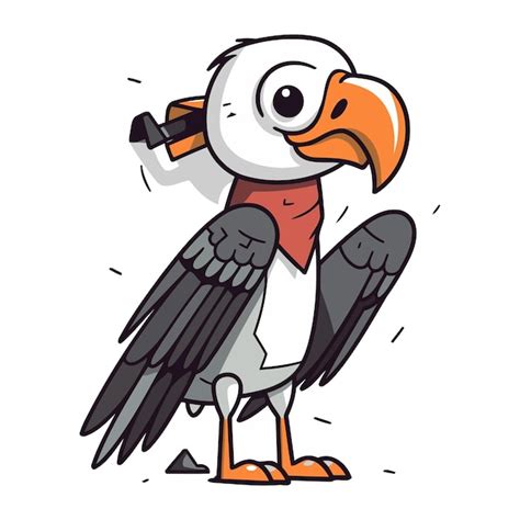 Cute Cartoon Vulture Vector Illustration Isolated On White Background