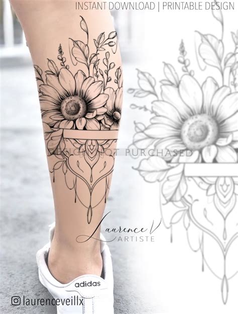 Instant Download Tattoo Design Sunflower and Mandala Tattoo - Etsy Hong ...