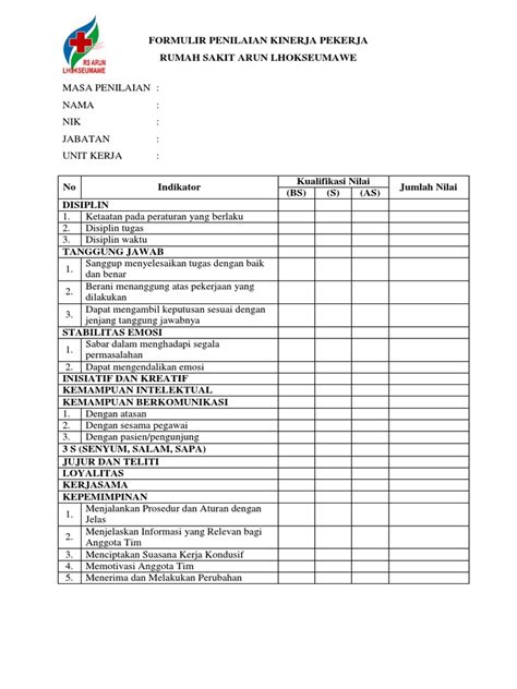 Formulir Penilaian Kinerja Pdf