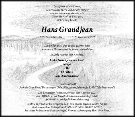 Alle Traueranzeigen für Hans Grandjean trauer rp online de