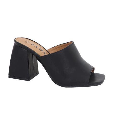 Jada Ladies PU Wide Block Heel Black - Shado