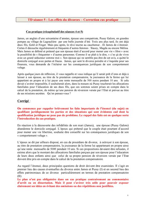 Corrige Type Cas Pratique Divorce Droit De La Famille Annales