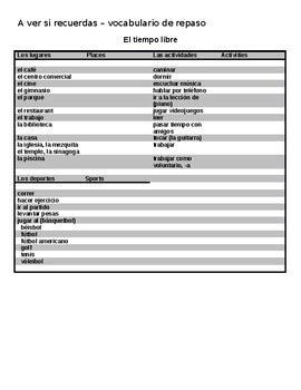 Realidades Chapter B Vocabulary Fill In List By World Traveler Profe