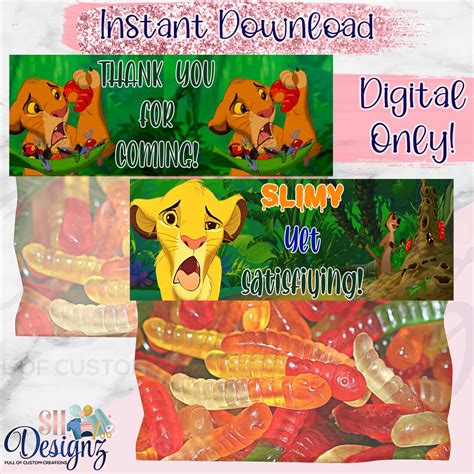 Lion King Treat Bag Labels Lion King Birthday Party Lion King Party