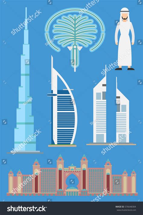 Dubai Flat Illustration Vector Landmark Symbol Stock Vector 576648304