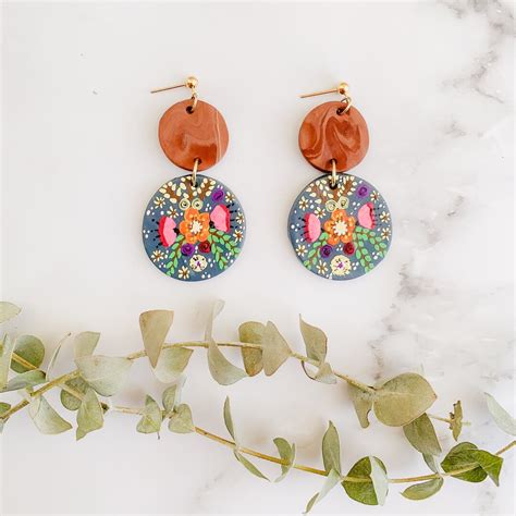 The Lantanas Clay Earrings Hand Painted Floral Design With Lots Of