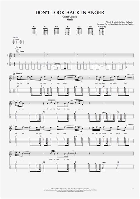 Tablature Don T Look Back In Anger De Oasis Guitar Pro Ukulélé Et Voix Mysongbook