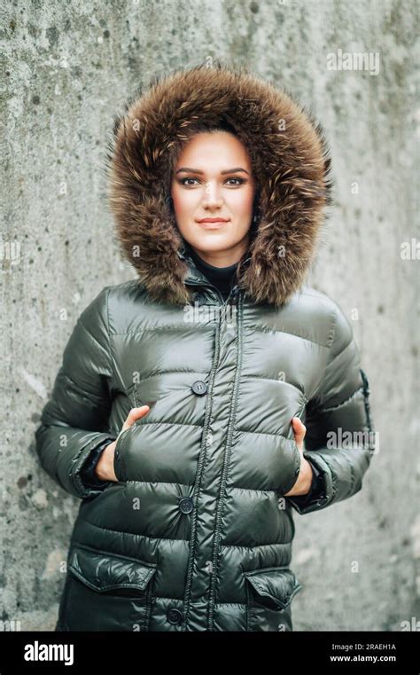 Winter Portrait Of Beautiful Woman With Dark Makeup Wearing Warm