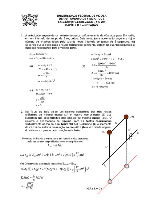 Pdf Exercícios Resolvidos Cap 9 Rotação