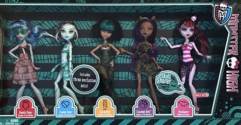 Monster High SKULL SHORES 5 DOLL Set W 3 EXCLUSIVE DOLLS Frankie Cleo