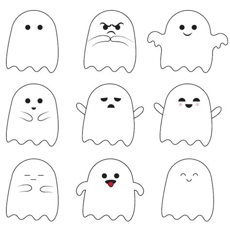 Premium Vector Set Of Simple Cute White Ghost Character Simple