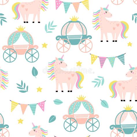 Children Seamless Background With Unicorns Stock Vector Illustration