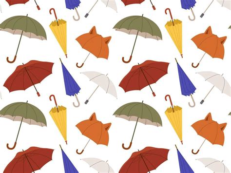 Different Umbrellas In Various Positions Seamless Pattern Open And