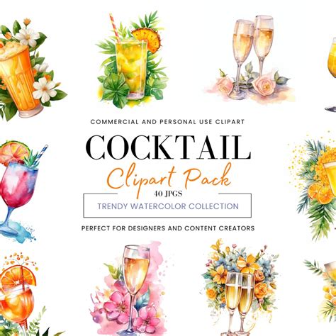 40 Watercolor Cocktail Clipart Bundle Vector Cocktail Clipart Etsy Cocktails Clipart