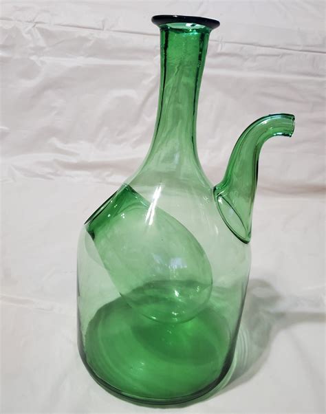 Vintage Italian Hand Blown Green Glass Wine Decanter Bottle With Ice