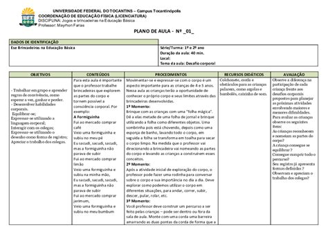 Modelo Plano De Aula Jogos E Brincadeiras Docx Baixar Pdf De