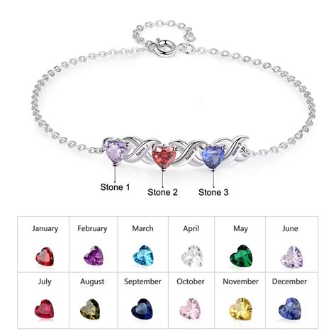 Bracelet Personnalis De Pierres De Naissance De Coeur De Avec Le