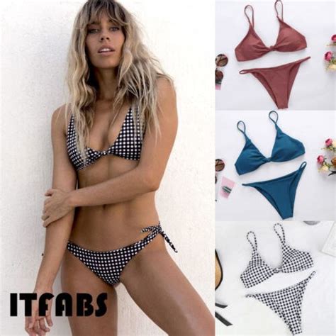 Nuevo Conjunto De Bikini De Mujer Con Estilo De Verano A Cuadros Push