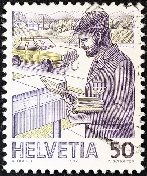 Switzerland Circa A Stamp Printed In Switzerland Shows Postman