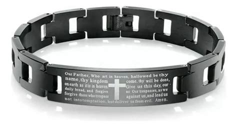 Pulsera Padre Nuestro De Acero Inoxidable Negro Ingles Cm Meses