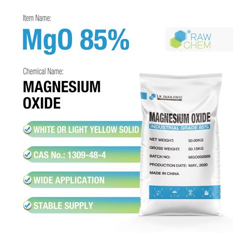 MgO 85 Magnesium Oxide For Color Stabilizing Agent 1309 48 4 And