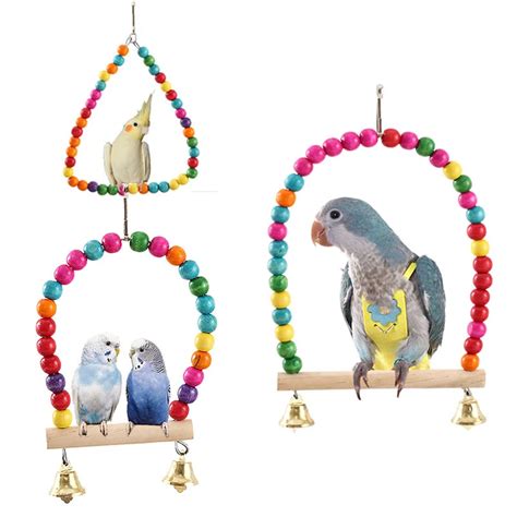 Natural Wooden Parrots Swing Toy Birds Perch Hanging Swings Cage With