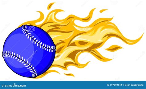 Flaming Baseball Softball Ball Vector Cartoon Burning With Fire Flames