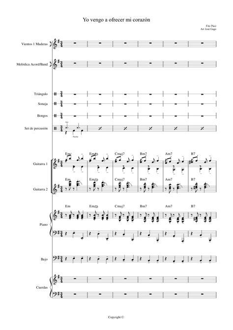 Yo Vengo A Ofrecer Mi Corazón Sheet Music For Piano Drum Group