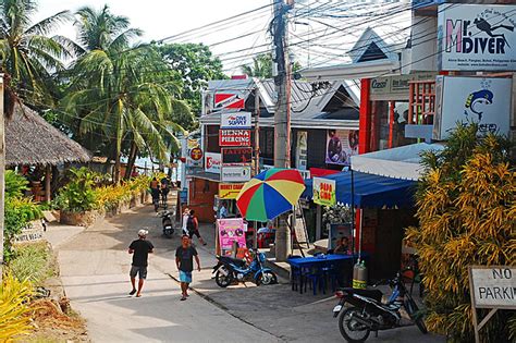 The Shops Lining Alona Beach On Panglao Island Bohol In The Philippines