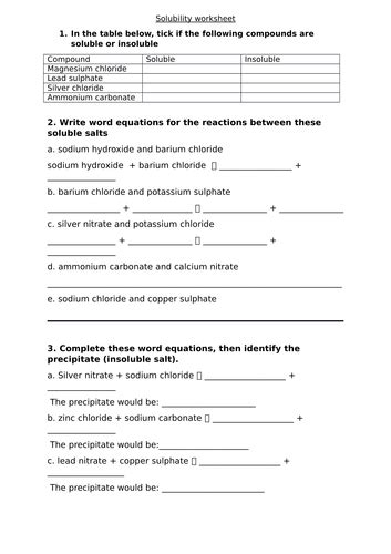 Soluble And Insoluble Salts Worksheet And Answers Teaching Resources