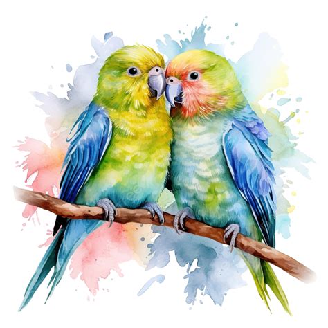 Watercolor Love Birds