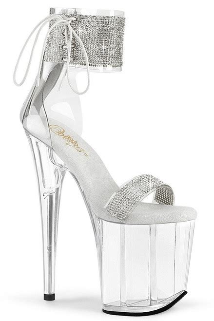 Clear And Silver 8 Rhinestone Lace Up Ankle Strap Sandal Spicy Lingerie