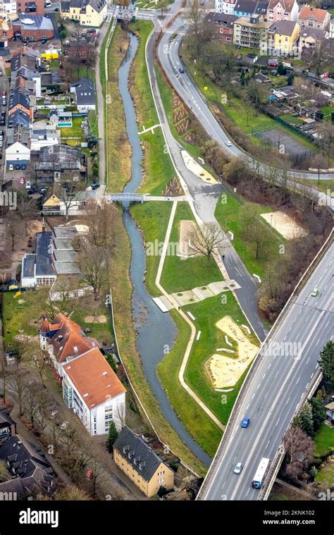 Aerial View Seseke Park And River Seseke In Kamen Ruhr Area North